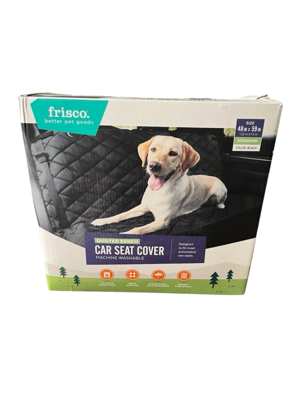 Frisco Black Quilted Bench Car Seat Cover Big Enough for XL Breeds NIB